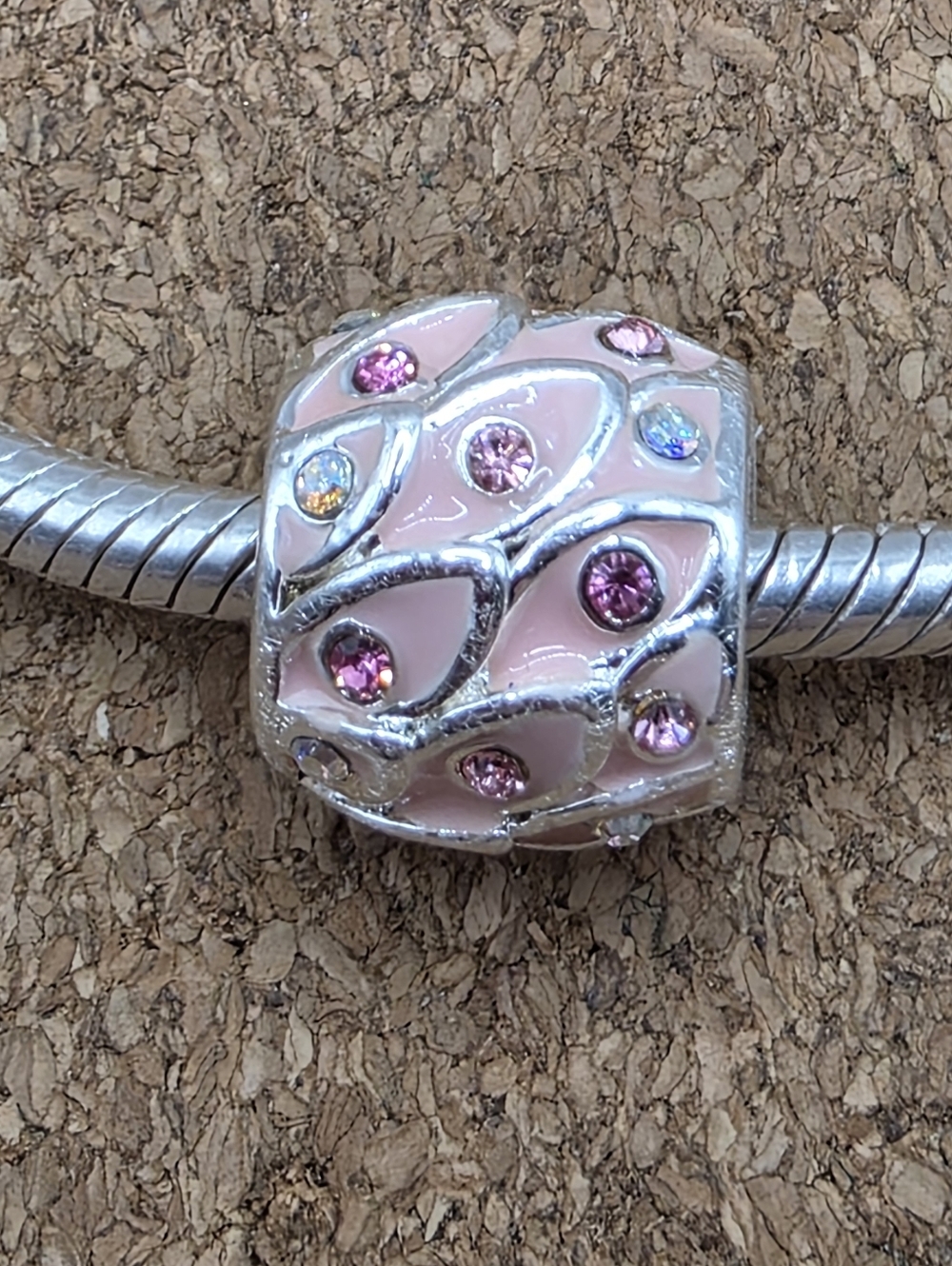 5/$25 ❤️ Cz Pink Enamel Feathers Charm Bead for Pandora Bracelet